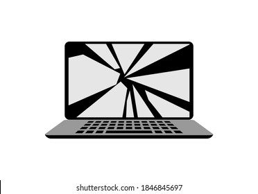 Broken Laptop Icon, Isolated Drawing Of A Computer With Shards On The Screen