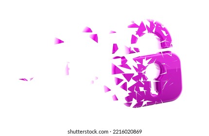 Broken Lock Icon Isolated In White Background. 3D Illustration.