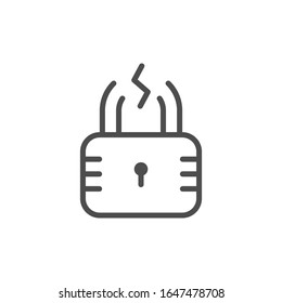 Broken Lock Line Outline Icon Isolated On White. Security Concept. Unlock Symbol