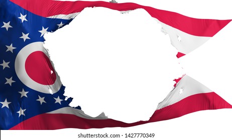 Broken Ohio state flag, white background, 3d rendering
