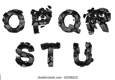 Broken O-U Font Letters Isolated On White