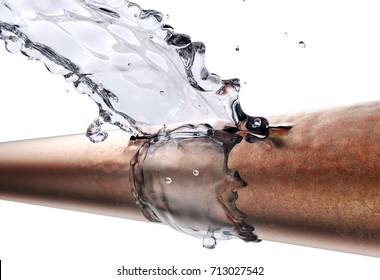 broken pipe is leaking water, isolated on white. 3d illustration