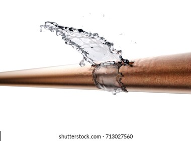 broken pipe is leaking water, isolated on white. 3d illustration