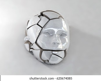 Broken Porcelain Head, 3d Illustration 