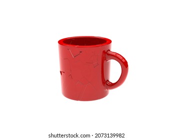 Broken Red Coffe Or Tea Mug - 3D Illustration