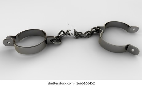 Broken Shackles Isolated On White Background. 3D-rendering.