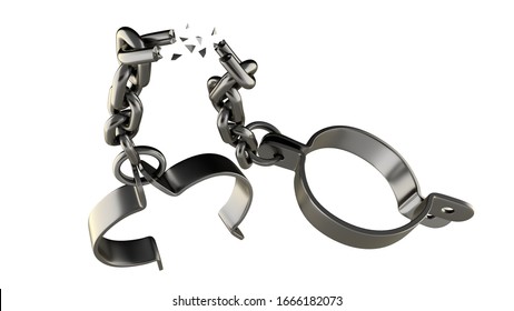 Broken shackles isolated on white background. 3D-rendering.