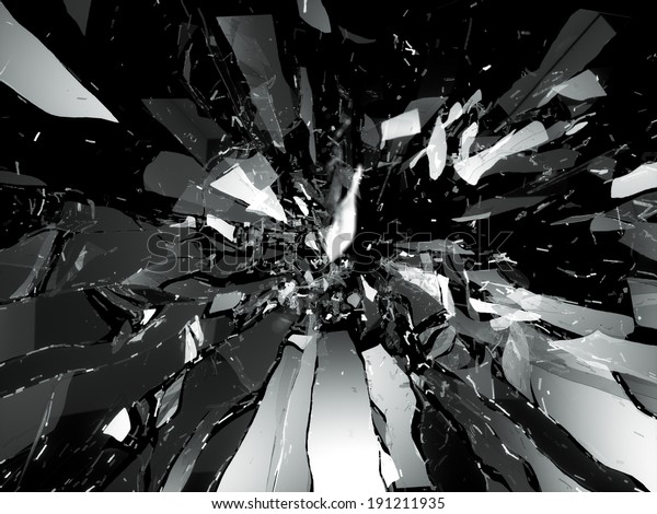 Broken shattered\
glass pieces isolated on\
black