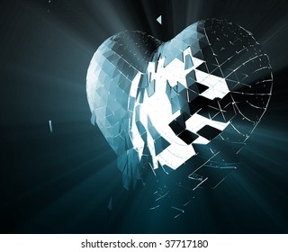 Broken Shattered Heart Lost Love Glowing Abstract Illustration