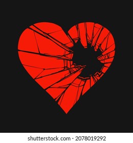 Broken Shattered Red Glass Heart