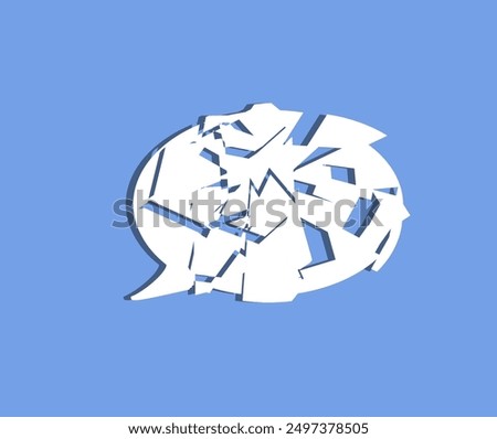 Broken speech bubble on blue background, communication 