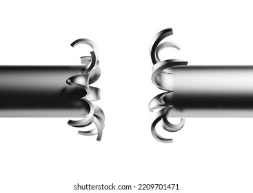 Broken Steel Pipe With Water, Gas, Benzine. Crisis Conception On Gas Pipe. Clipping Path Included. 3d Illustration.