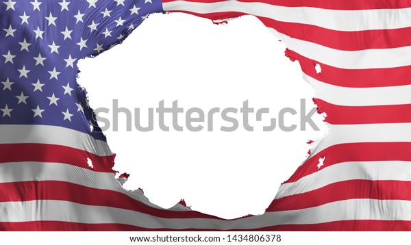 Broken United States of America flag, white\
background, 3d\
rendering