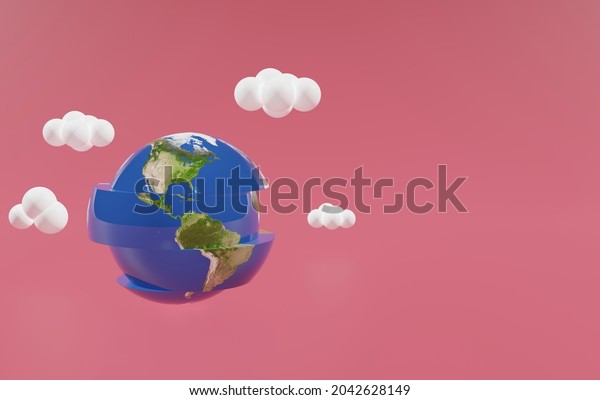 a broken world, wrong world\
The blue world\
was divided into 4 parts, with white clouds floating. brown\
background\
3D rendering\
illustration