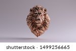 Bronze Adult Male Lion Bust Sculpture Front View 3d illustration 3d render