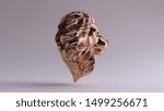 Bronze Adult Male Lion Bust Sculpture Right View 3d illustration 3d render