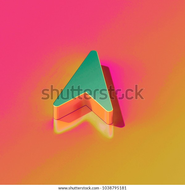 Bronze Location Arrow Icon on Candy\
Style Pink and Yellow Background. 3D Illustration of Arrow,\
Compass, Direction, Locate, Location Icons for\
Presentation.