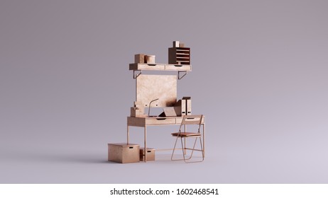 Bronze Simple Tiny Home Office With Storage Boxes 3d Illustration 3d Rendering