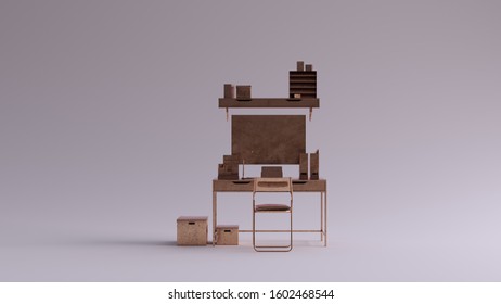 Bronze Simple Tiny Home Office With Storage Boxes 3d Illustration 3d Rendering