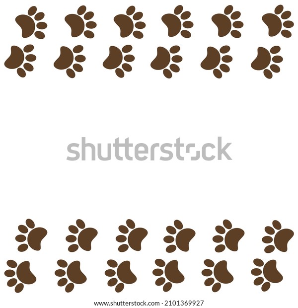  Brown animal paw prints on a white\
background border frame with copy space for\
text.