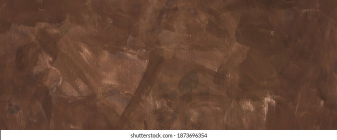 Brown Background Texture, Old Dark Brown Grunge Color In Smeared Finger Paint Textured Design On Artist Canvas Pattern