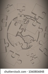 Brown backgrounde with jigsaw doodle