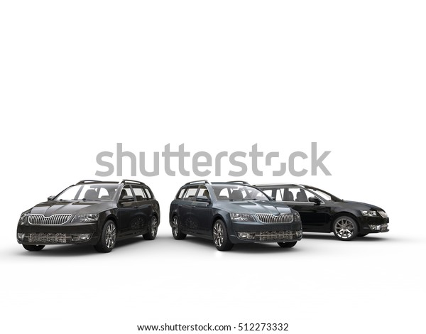 Brown, black and grey stylish family cars - studio\
shot - 3D Render