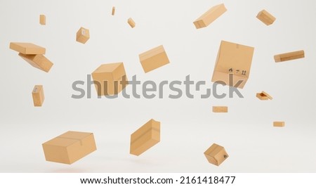 Brown box falling in the white background , delivery box  , 3D rendering logistic concept