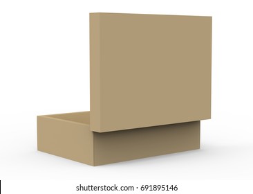 Brown Cardboard Box Mockup, Blank Box Template With Vertical Lid In 3d Rendering