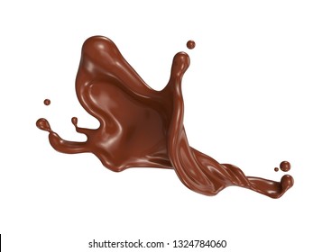 Brown Chocolate Splash Isolated On Background, 3d Rendering Include Clipping Path.