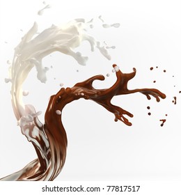 brown coffee chocolate and white cream milk splashes mixed and blended each other