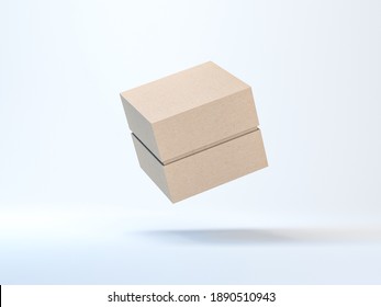 Brown Craft Cardboard Box Packaging Mockup On White Background, 3d Rendering