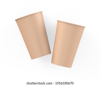 Brown Disposable Paper Cup Mock Up For Coffee, Tea, Soda And Soft Drink. Kraft Cardboard Paper Cup On Isolated White Background, 3d Illustration