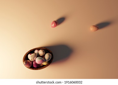 Brown eggs with faces drawn at surface. 3d rendering