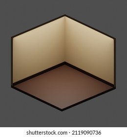 Brown Empty Room Isometric Low Poly 3d Rendering.