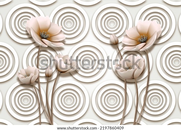 Brown Flowers Crystal with background Circle Wallpaper 3d
