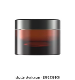 Brown Glass Cosmetic Jar for Cream or Gel Packaging. 3D Mockup Isolated on White Background.