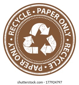 Brown Grunge Style Recycle Paper Only Icon, Badge, Label Or Sticker For Waste Segregation, Conservation Or Recycle Concept Isolated On White Background 