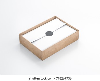 Brown Kraft Paper Gift Box Mockup With White Wrapping Paper And Black Sticker Label, 3d Rendering