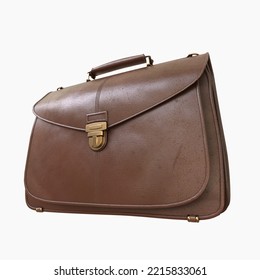 Brown Leather Businessman Briefcase With Lock, Business Bag Suitcase with Strap And Brass Buckle, Briefcase for Documents, Management Or Professional 3D Illustration