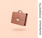 Brown Leather Businessman Briefcase on Flat Orange Background with Shadow 3D Illustration