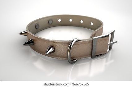 A Brown Leather Dog Collar With Metal Spiked Studs Isolated On An Isolated White Studio Background