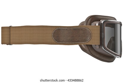 Brown Leather Glasses With Strap, Side View. 3D Graphic