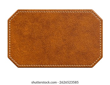 Brown Leather Octagonal Patch with Clean Stitching in 3D render isolated white background. 3d illustration
