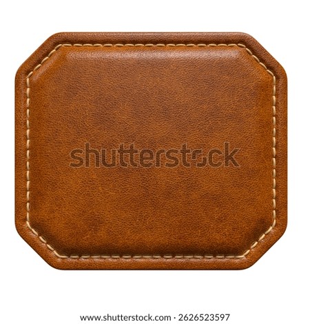 Brown Leather Octagonal Patch with Inner Stitching in 3D render isolated white background. 3d illustration