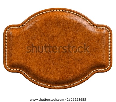 Brown Leather Patch with Rounded Extensions and Bold Stitching in 3D render isolated white background. 3d illustration