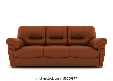 Brown Leather Sofa Isolated On White Background