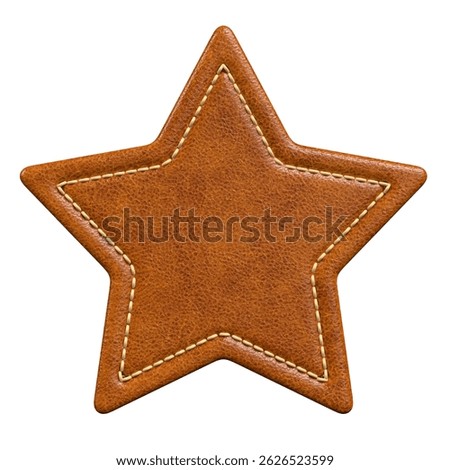 Brown Leather Star-Shaped Patch with Stitching in 3D render isolated white background. 3d illustration