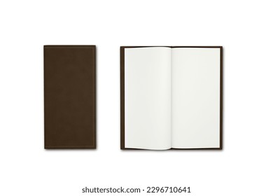 Brown leather textured menu mockup isolated on white background. open and closed menu template.3d rendering. - Powered by Shutterstock