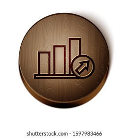 Brown Line Presentation Financial Business With Graph, Schedule, Chart, Diagram, Infographic, Pie Graph Icon Isolated On White Background. Wooden Circle Button. 